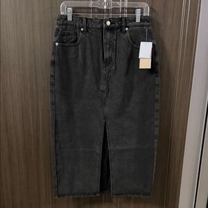 JustFab Black Slim Straight Men's Denim Skirt-Jeans with Front Slit